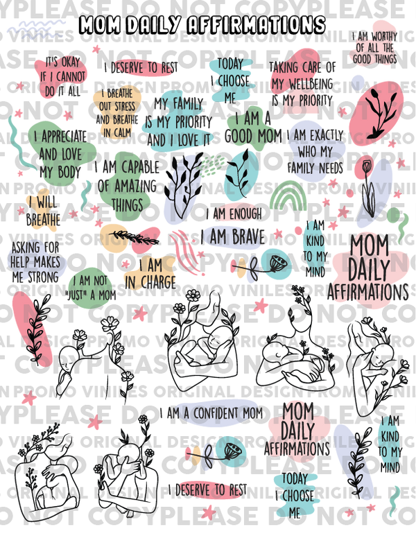UV DTF 3D Sticker Sheets | Mom Daily Affirmations | 8.5x11