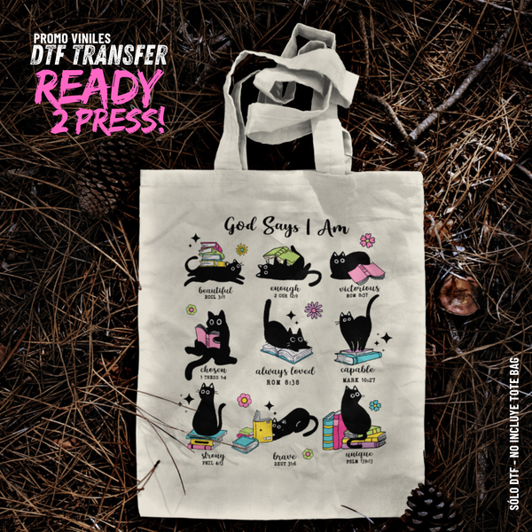 DTF Transfers | God Says I am - Cat Version