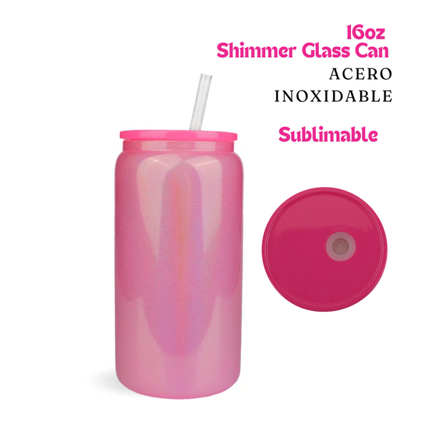 Shimmer Can Glass | 16oz | Hot Pink | Acero Inox.