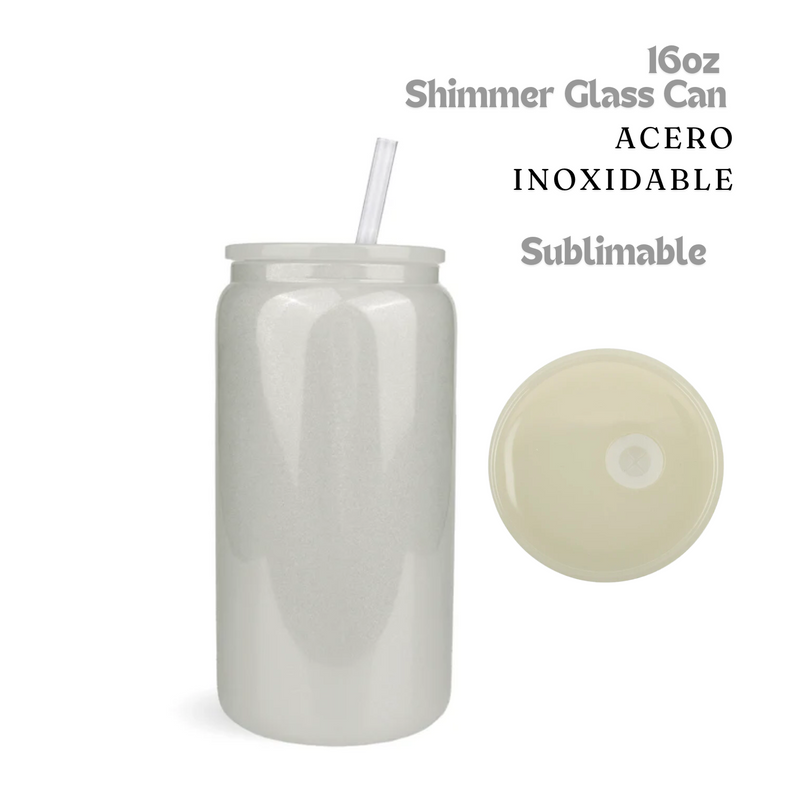 Shimmer Can Glass | 16oz | White | Acero Inox.