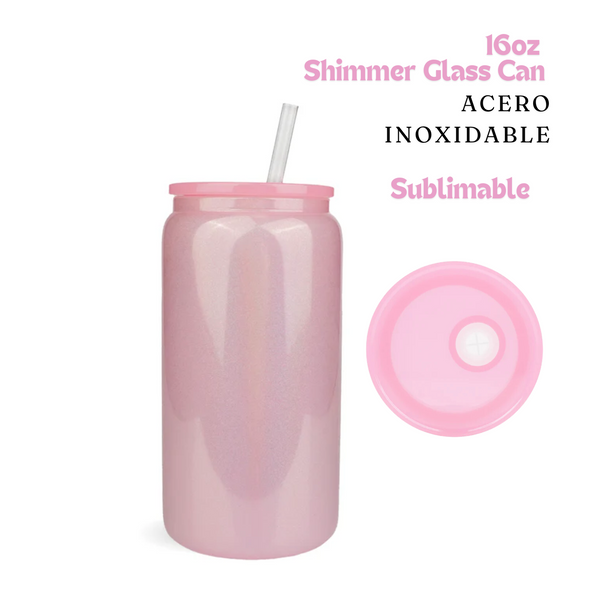 Shimmer Can Glass | 16oz | Light Pink | Acero Inox.