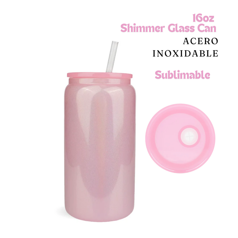 Shimmer Can Glass | 16oz | Light Pink | Acero Inox.