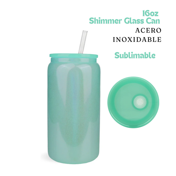 Shimmer Can Glass | 16oz | Mint | Acero Inox.