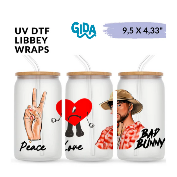 UV DTF Wrap |  Peace and Love Bad bunny | 9.5 x 4.33"