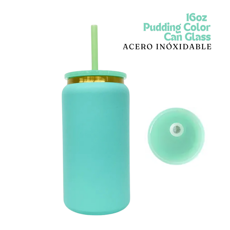 Pudding Color Can Glass | 16oz | Menta | Acero Inox.