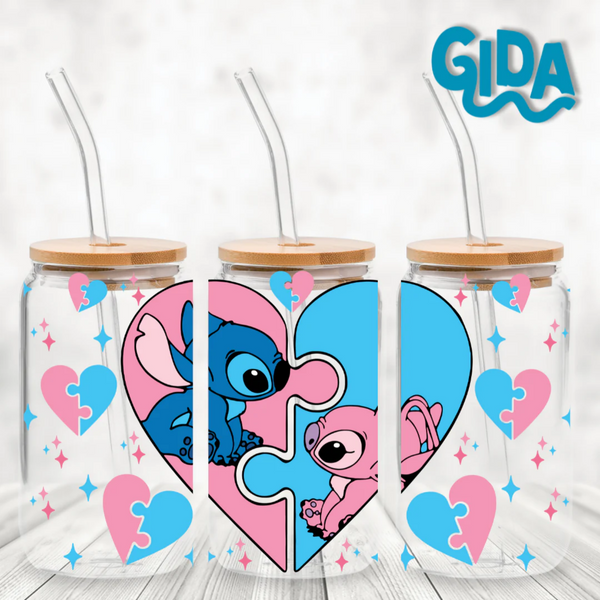 UV DTF Wrap | Puzzle Heart Pink and Blue STITCHY | 9.5 x 4.33"