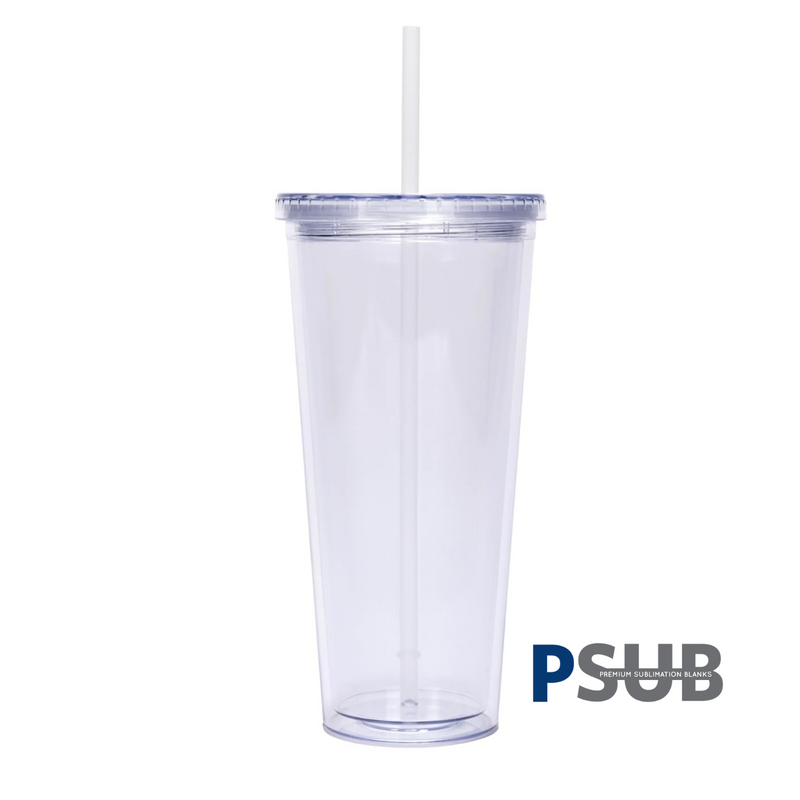 Vaso Doble Pared con carrizo y tapa | 24 oz | Clear