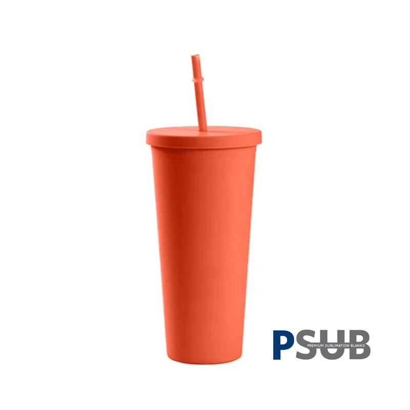 Vaso Doble Pared con carrizo y tapa | 24 oz | Coral Red