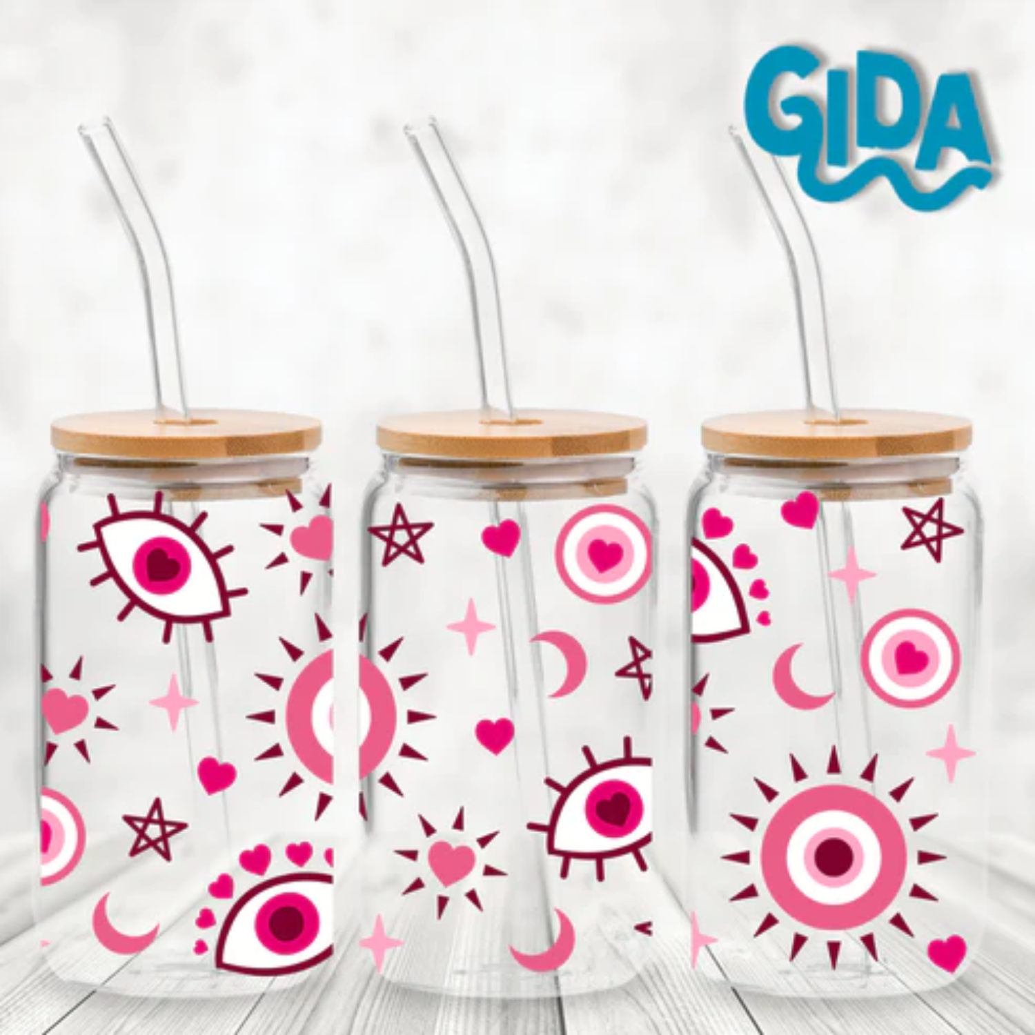 UV DTF Wrap |  Pink Turkish Eyes, Hearts & Stars | 9.5 x 4.33"