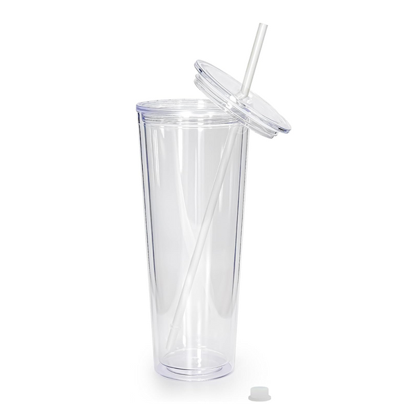 Vaso Acrílico Transparente | Doble Pared | 24 oz | Tapa Clear