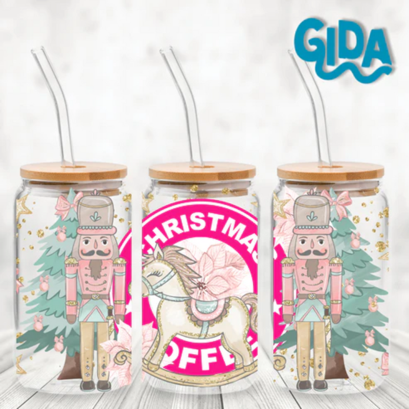 UV DTF Wrap | Pink Christmas Coffee | 9.5 x 4.33"