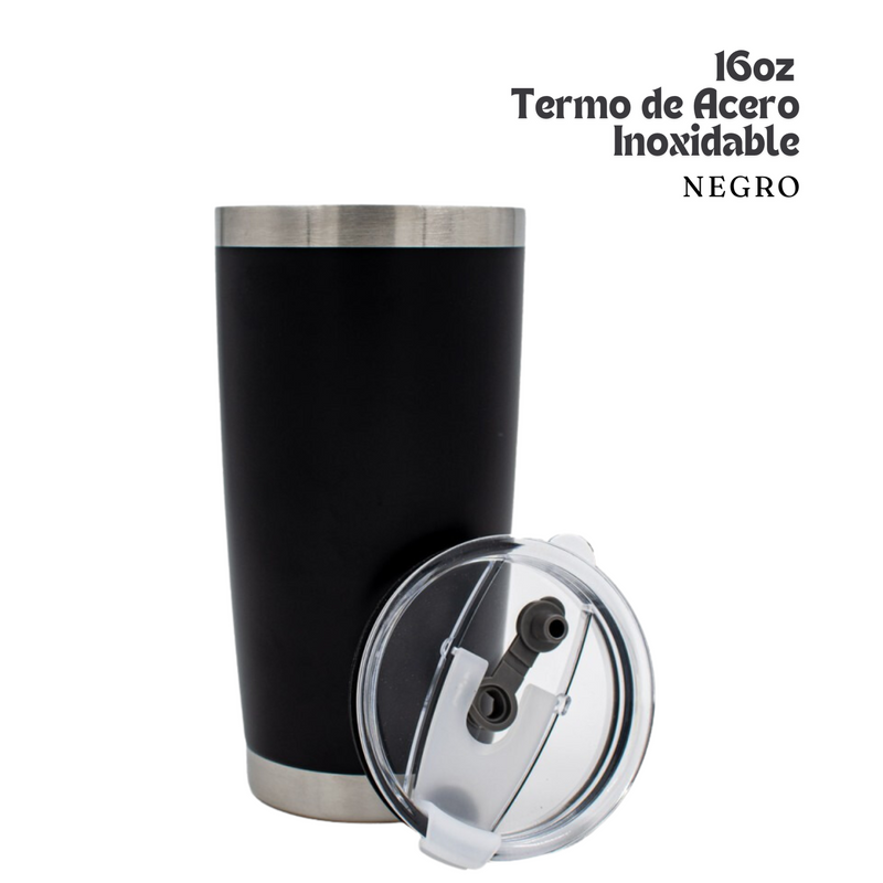 Vaso de Acero Inoxidable | Negro | 16 oz + UV DTF Wrap GRATIS