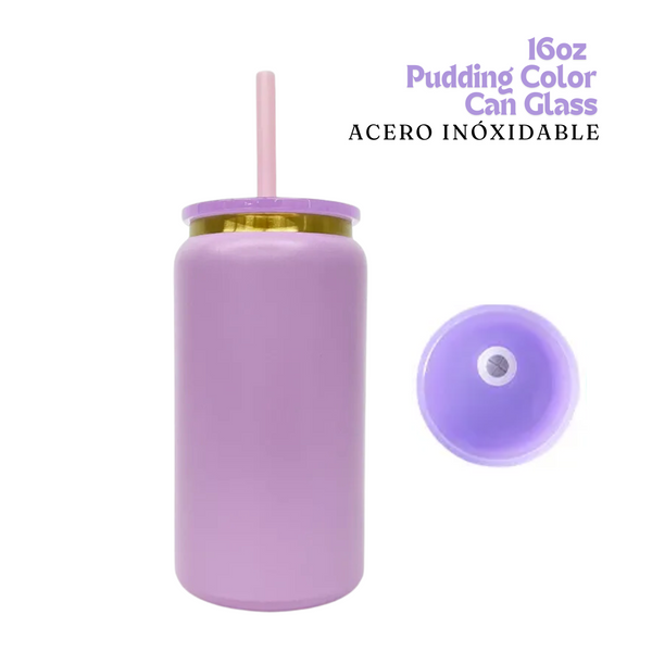 Pudding Color Can Glass | 16oz | Lila | Acero Inox.