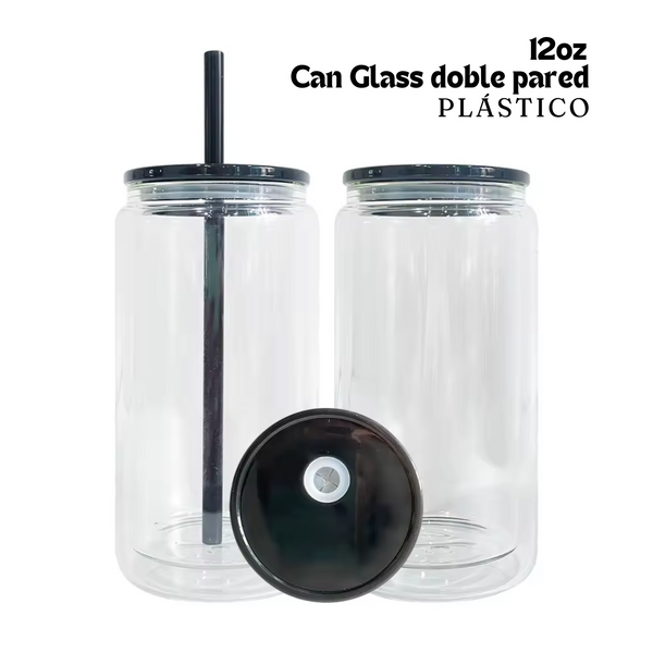 Can Glass Doble Pared para Snowglobes | 12 oz |Tapa Negra