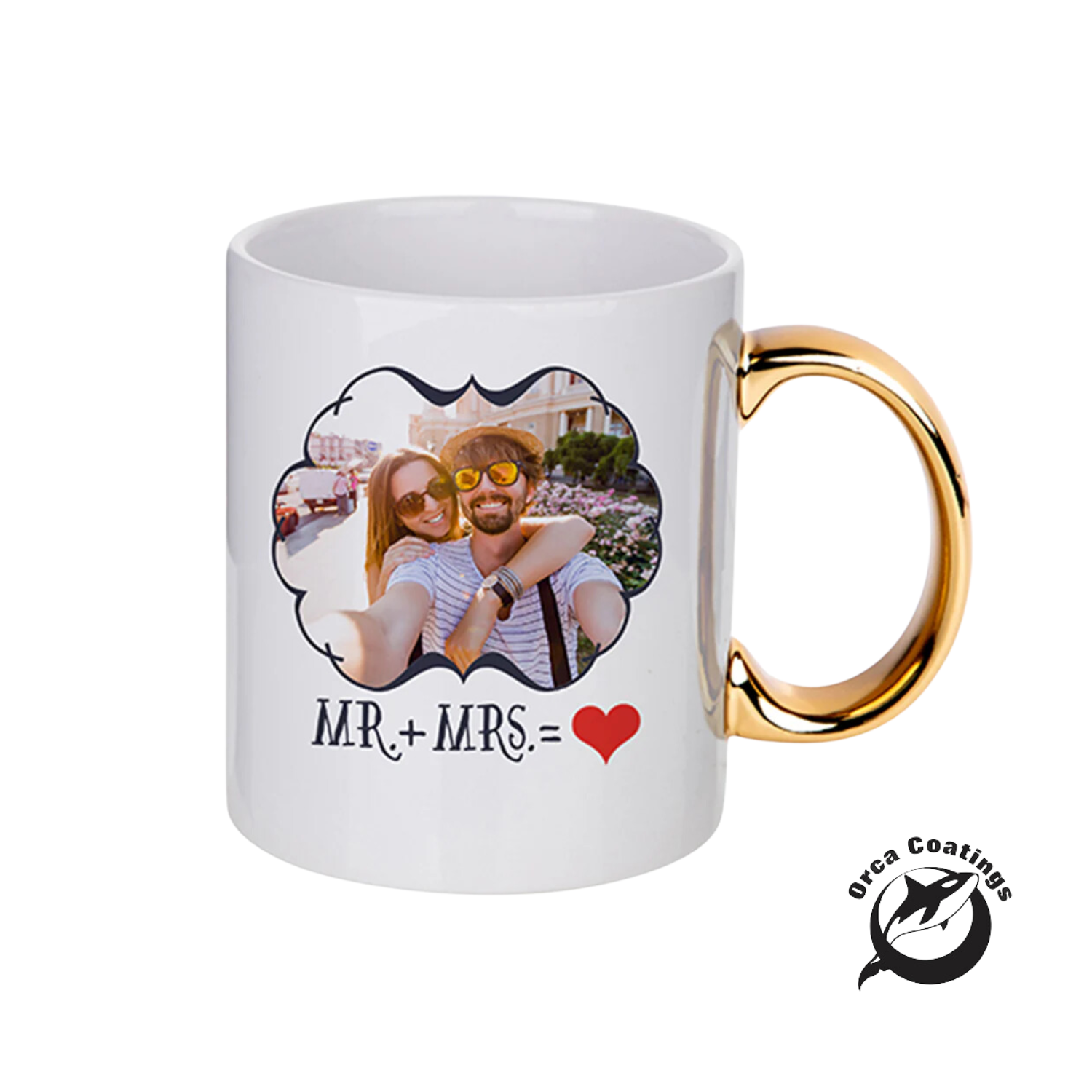 Taza de Cerámica | Blanca con Asa Dorada | 11oz