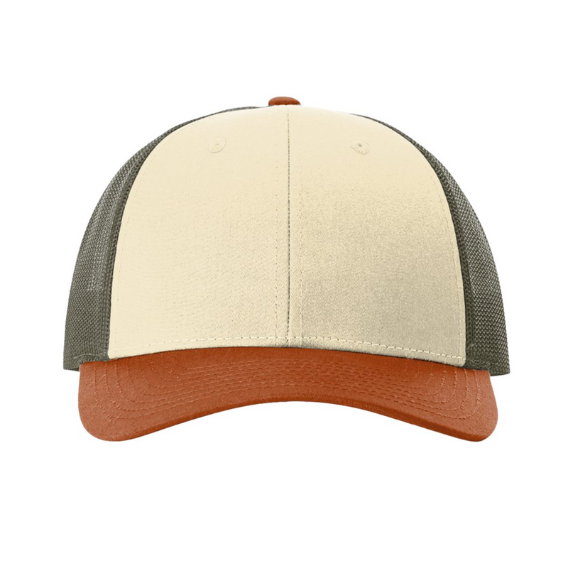 Richardson 115 | Low Pro Trucker Cap | Cream/ Loden Green/ Dark Orange