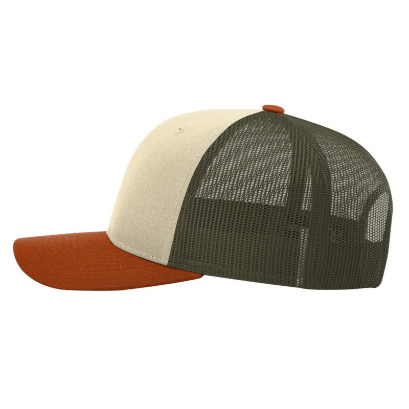 Richardson 115 | Low Pro Trucker Cap | Cream/ Loden Green/ Dark Orange