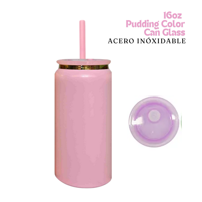 Pudding Color Can Glass | 16oz | Rosa | Acero Inox.