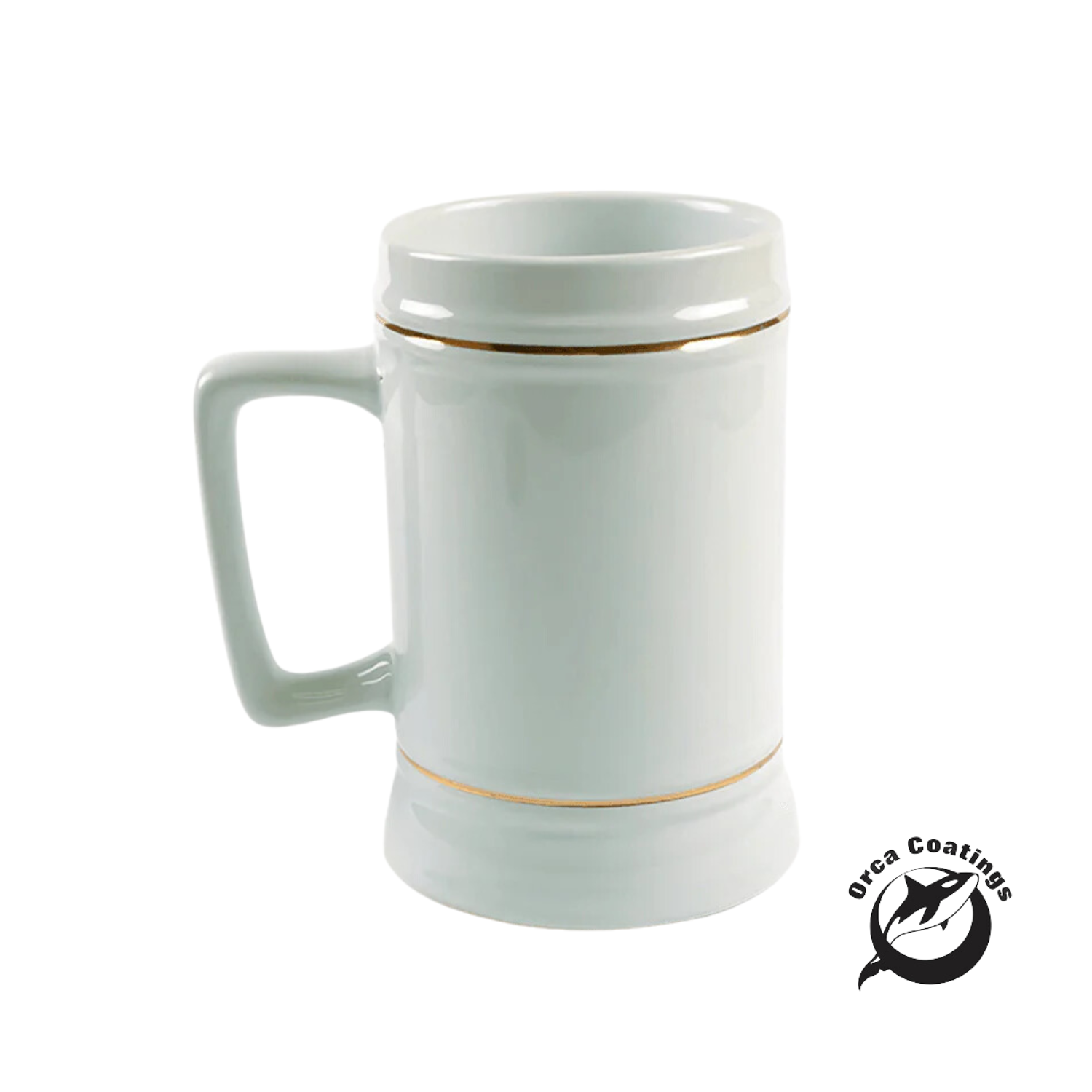 Jarra de Cerveza Blanca - Mango Rectangular | Borde Dorado | 22oz