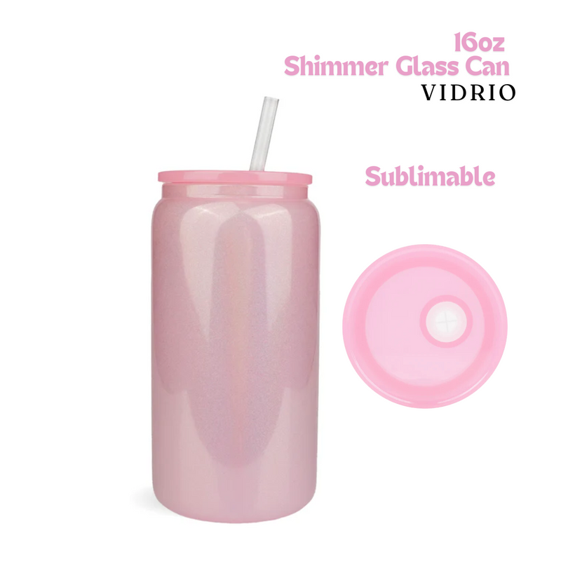 Shimmer Glass Can | Tapa y carrizo de plástico | 16oz | Light Pink