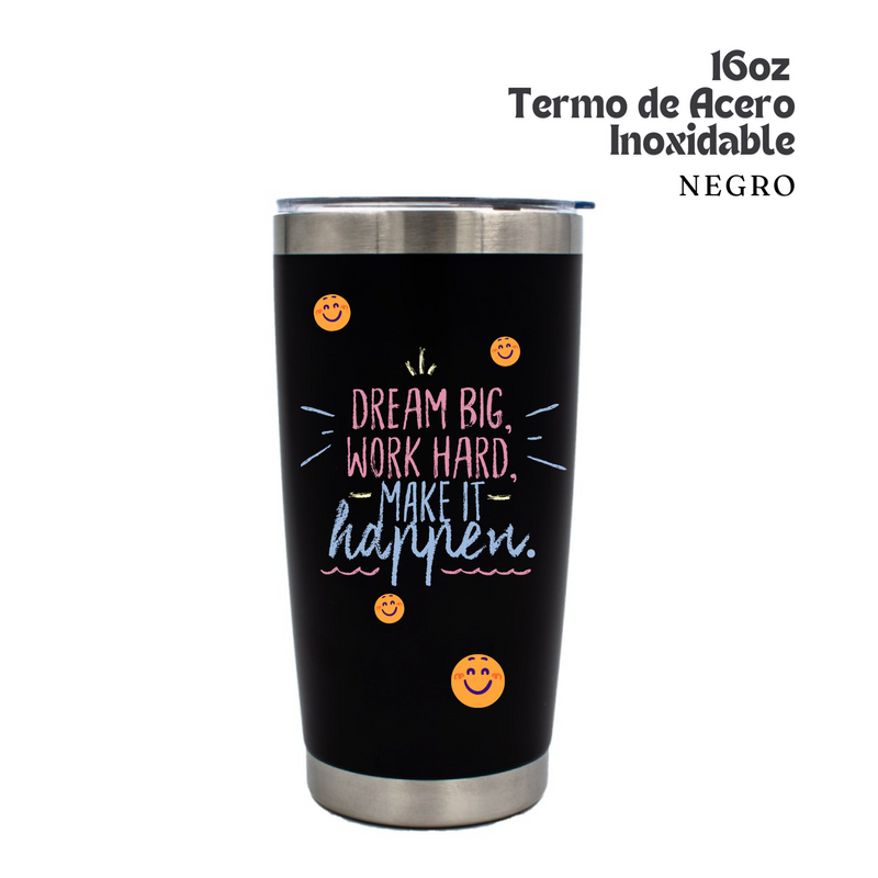 Vaso de Acero Inoxidable | Negro | 16 oz + UV DTF Wrap GRATIS