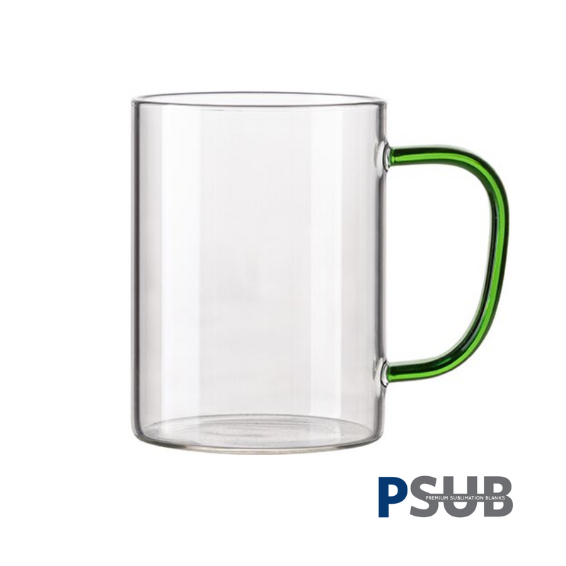 Taza de Vidrio de 15oz - Clear / Transparente con Asa Verde Claro