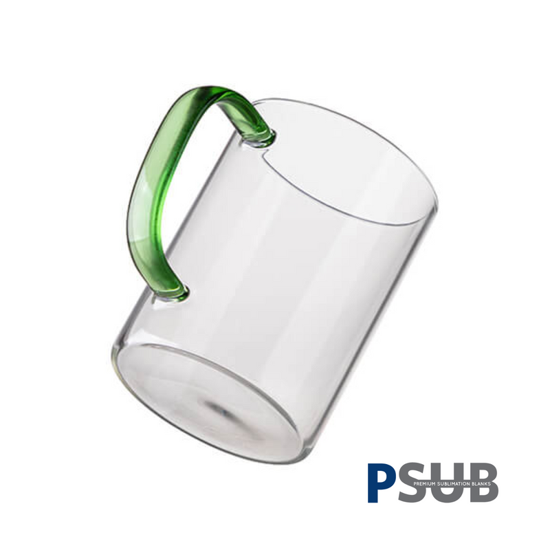 Taza de Vidrio de 15oz - Clear / Transparente con Asa Verde Claro