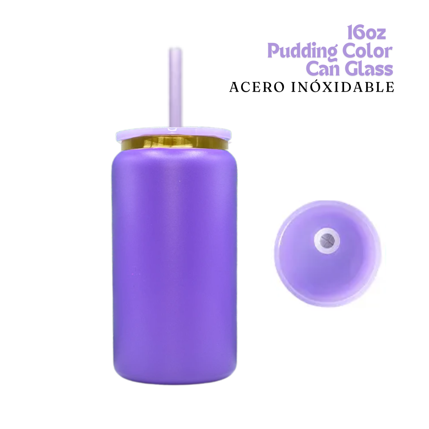 Pudding Color Can | 16oz | Purple | Acero Inox.| Dorado