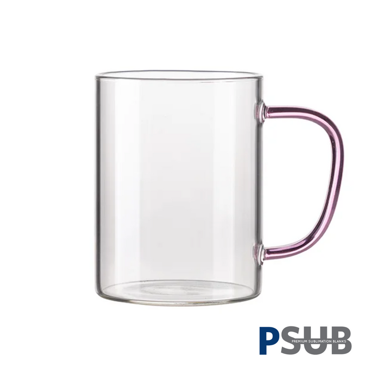 Taza de Vidrio de 15oz - Clear / Transparente con asa rosa