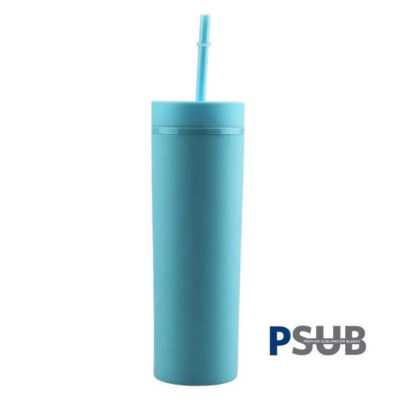 Vaso Skinny con carrizo y tapa | 16 oz | Celeste