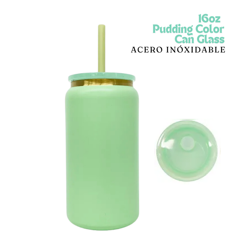 Pudding Color Can Glass | 16oz | Sage | Acero Inox.