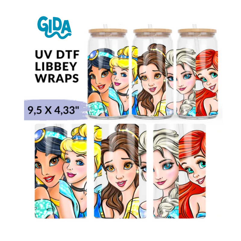 UV DTF Wrap | 5 Princess faces | 9.5 x 4.33"