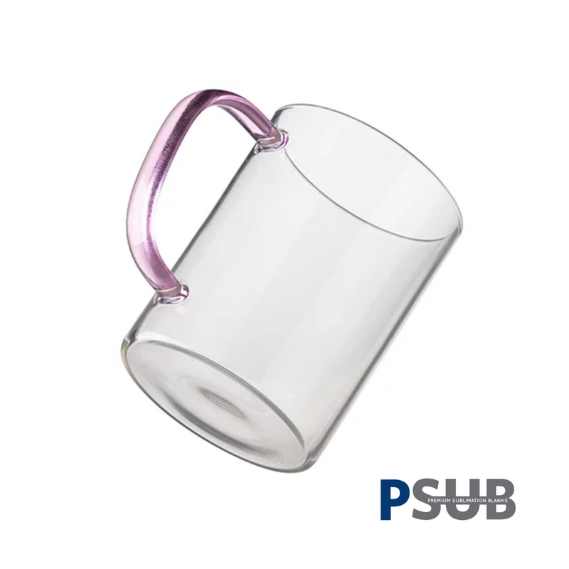 Taza de Vidrio de 15oz - Clear / Transparente con asa rosa