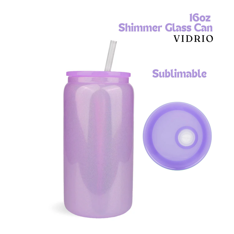 Shimmer Glass Can | Tapa y carrizo de plástico | 16oz | Purple