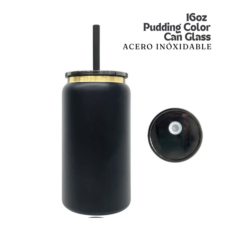 Pudding Color Can Glass | 16oz | Black | Acero Inox.