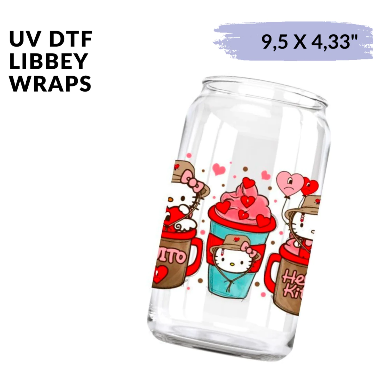 UV DTF Wrap | Benito and Cutest Kitty Hearts | 9.5 x 4.33"