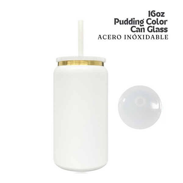 Pudding Color Can Glass | 16oz | White | Acero Inox.