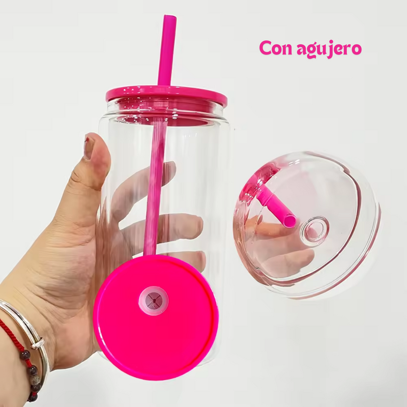 Can Glass Doble Pared para Snowglobes | 12 oz |Tapa Fucsia