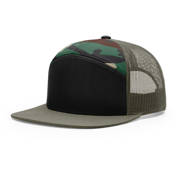 Richardson 168 | Seven Panel Trucker Cap | Black/ Camo/ Loden