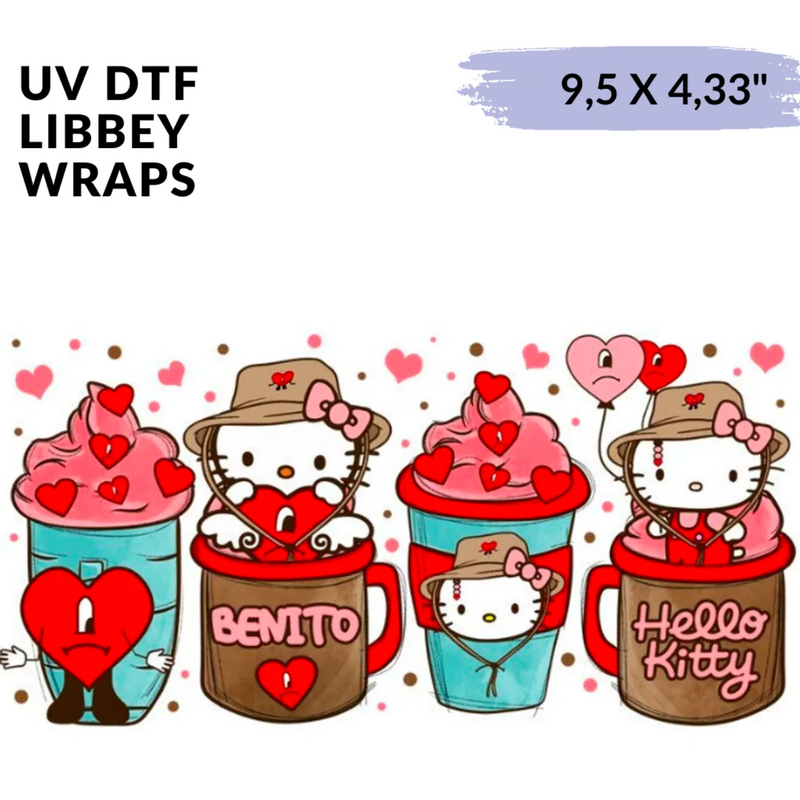 UV DTF Wrap | Benito and Cutest Kitty Hearts | 9.5 x 4.33"