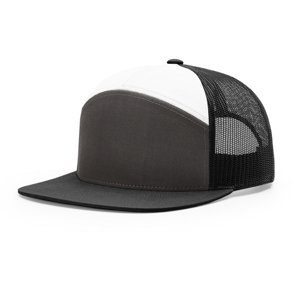 Richardson 168 | Seven Panel Trucker Cap | Charcoal/ Black/ White