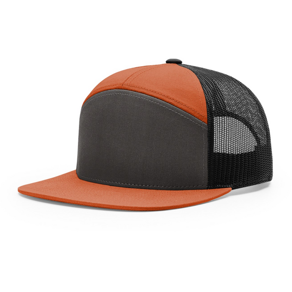 Richardson 168 | Seven Panel Trucker Cap | Charcoal/ Burnt Orange/ Black