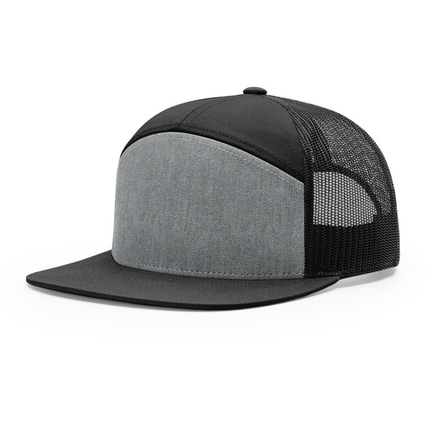 Richardson 168 | Seven Panel Trucker Cap | Heather Grey / Black