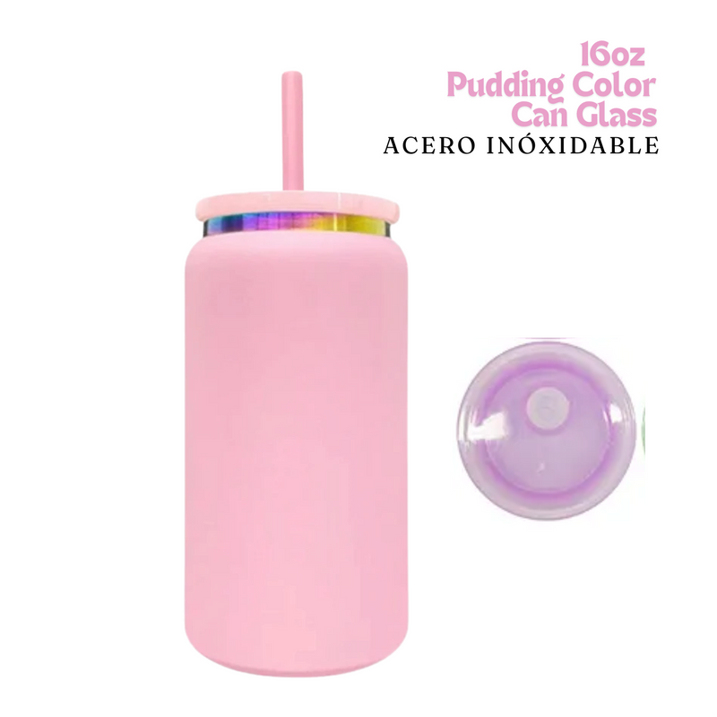 Pudding Color Can Glass | 16oz | Rosa | Acero Inox. - R