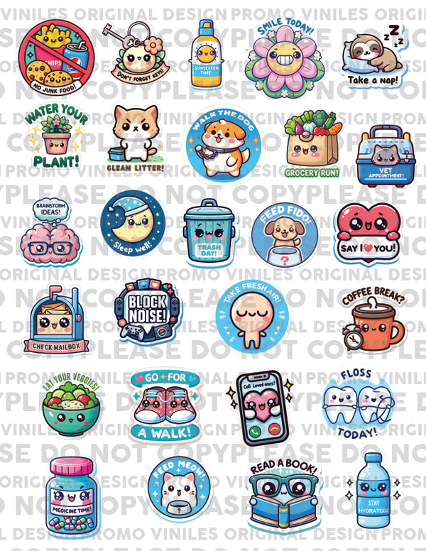 UV DTF 3D Sticker Sheets | Kawaii Reminders | 8.5x11