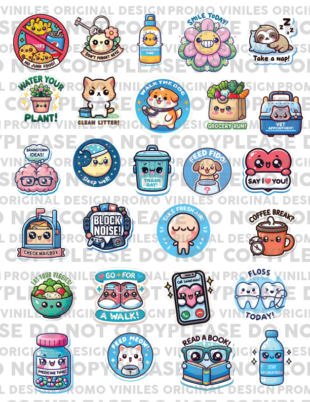 UV DTF 3D Sticker Sheets | Kawaii Reminders | 8.5x11