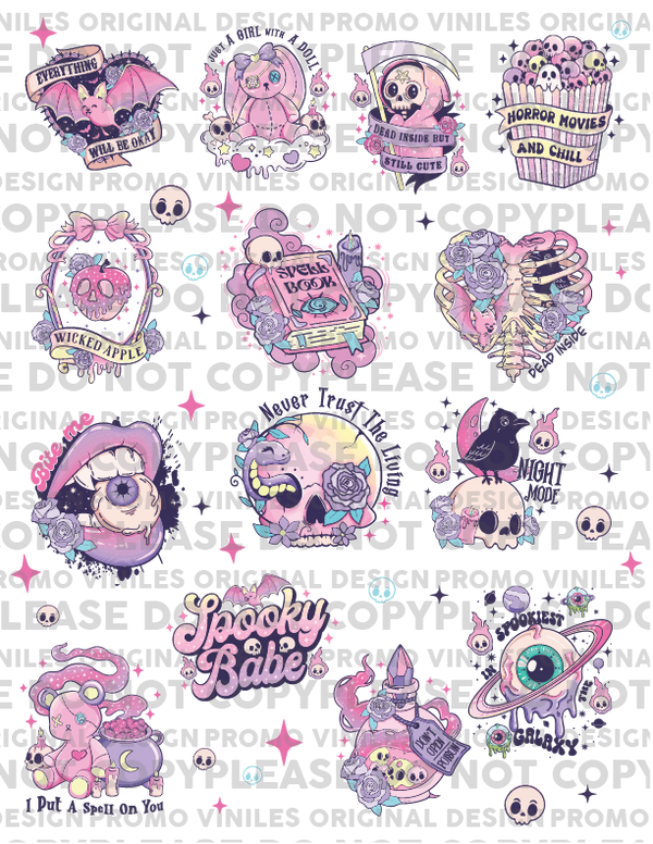 UV DTF 3D Sticker Sheets | Pink Halloween | 8.5x11