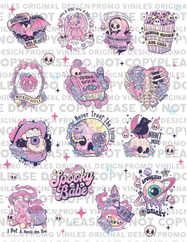 UV DTF 3D Sticker Sheets | Pink Halloween | 8.5x11