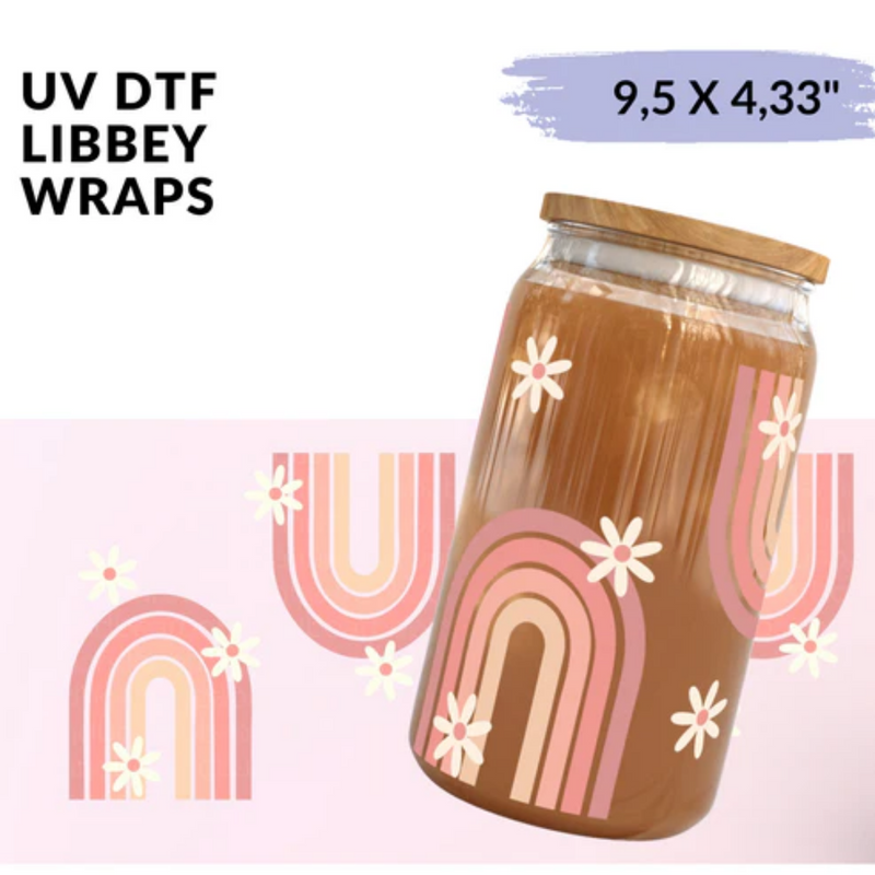 UV DTF Wrap | Pink Rose Rainbows | 9.5 x 4.33"