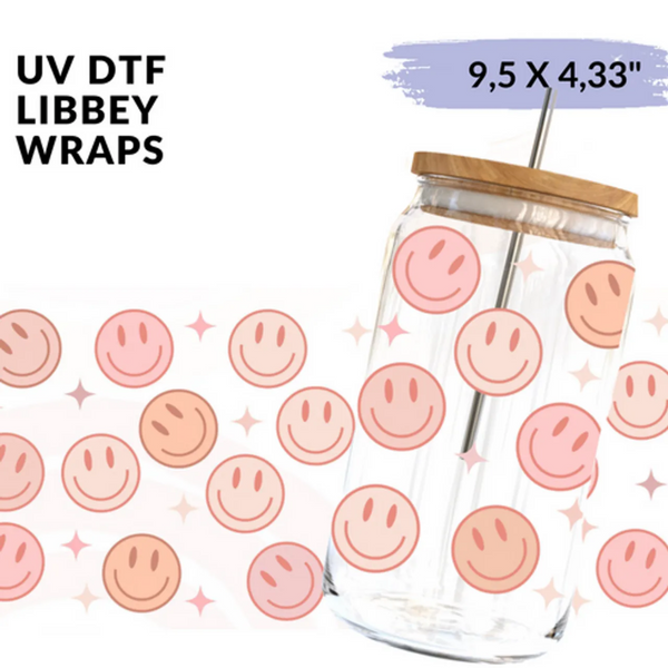 UV DTF Wrap | Smile Faces and stars | 9.5 x 4.33"